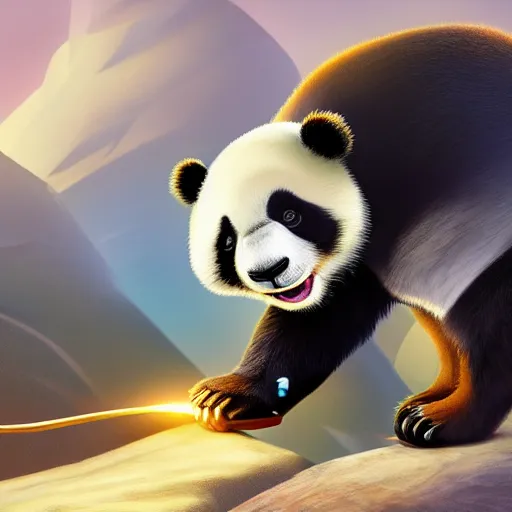 Image similar to a cartoon panda, Disney, digital art, highly detailed, award winning, concept art, intricate, sharp focus, masterpiece, Trending on Artstation HQ, unreal engine 5, 4K UHD image