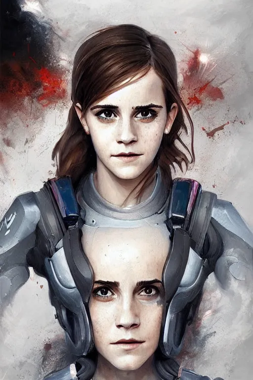 Image similar to hyper realistic painting of emma watson in an eva plugsuit. hyper detailed face. anime concept art. 4 k. art by greg rutkowski trending on artstation. extremely detailed.