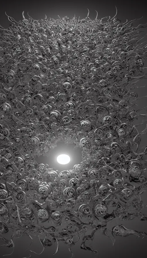 Prompt: a storm vortex made of many demonic eyes and teeth, with vray