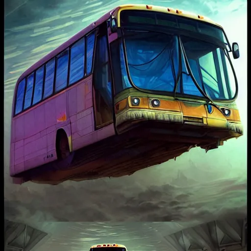 Prompt: realistic render portrait of an bus flying through space intricate, dystopian, sci-fi, extremely detailed, digital painting, sculpted in zbrush, artstation, concept art, smooth, sharp focus, illustration, chiaroscuro lighting, golden ratio, incredible art by artgerm and greg rutkowski and alphonse mucha and simon stalenhag