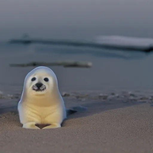 Image similar to a film still of a baby harp seal as hector escaton, westwood 2 0 2 0