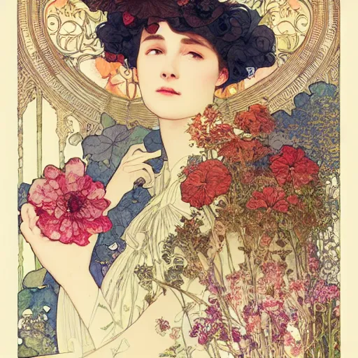 Prompt: a beautiful intricate watercolor illustration of a victorian livingroom flowers, leaves, 4 k, ultra - wide angle, by william turner, by victo ngai, by alphonse mucha, by gustav klimt, hd, trending on artstation, hyper detailed, muted intense colors
