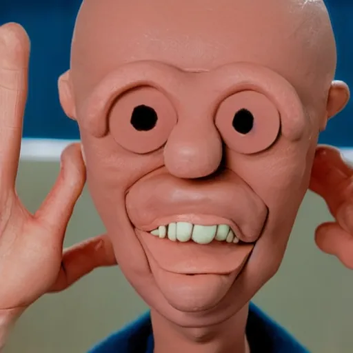 Image similar to claymation man with an extra wide head