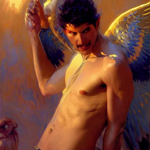 Image similar to attractive male lucifer morning s raising hell unto heaven. highly detailed painting by gaston bussiere, craig mullins, j. c. leyendecker, 8 k