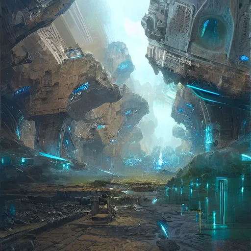 Image similar to mutazi portal. an element of the magic portal system connecting major cities. the portals were installed centuries ago, but still work fine. digital art, high details, illustration by ross tran, james gurney, by craig mullins, by greg rutkowski