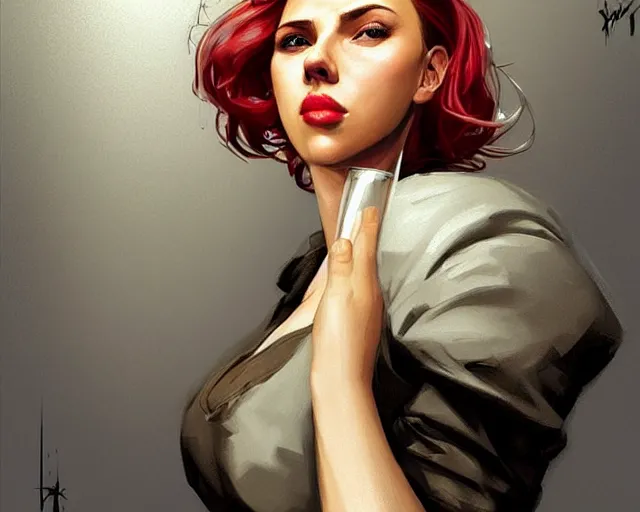 Prompt: portrait of scarlett johansson drinking water in team fortress 2 style, detailed face, dark fantasy art, fantasy, pretty, hd shot, digital portrait, beautiful, artstation, comic style, by artgerm, guy denning, jakub rozalski, magali villeneuve, neoartcore and charlie bowater