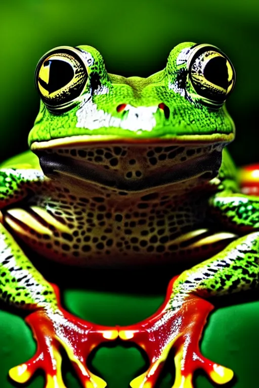 Image similar to extremely beautiful frog, symmetrical, cinematic, elegant, luxury, chrome, real photography, 4 k, ultra hd, national geographic journal cover