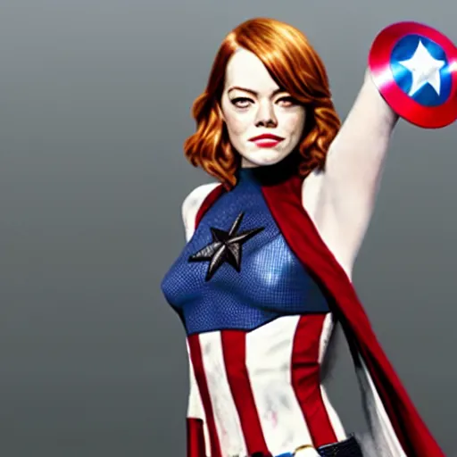 Image similar to Emma Stone as captain America