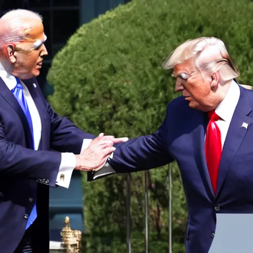 Image similar to trump puts biden in a headlock on the white house lawn