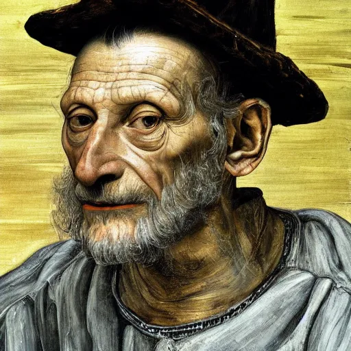 Image similar to high quality high detail painting by lucian freud, hd, portrait of leonardo davinci