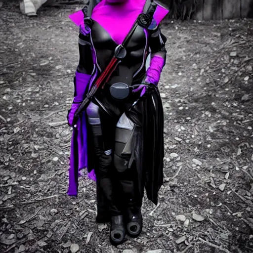 Prompt: a cosplayer dress as Psylocke, dark eerie photo, evil things