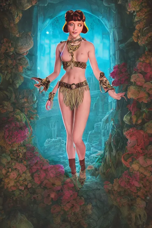 Image similar to scooby doo dressed as slave princess leia, ornate, beautiful, atmosphere, vibe, flowers, concept art illustration, color page, 4 k, tone mapping, doll, akihiko yoshida, james jean, andrei riabovitchev, marc simonetti, yoshitaka amano, digital illustration, greg rutowski, volumetric lighting, sunbeams, particles