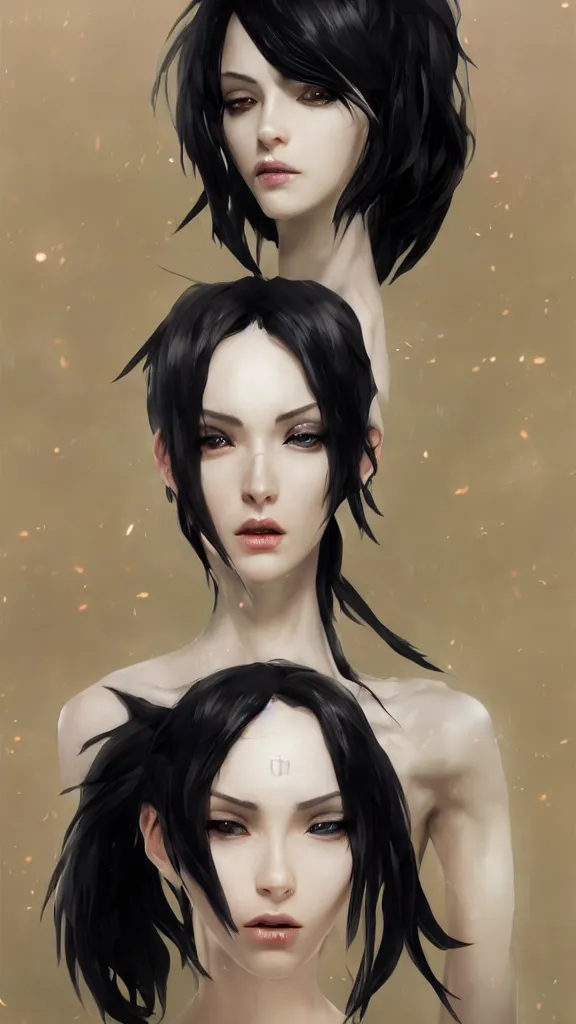 Image similar to tall woman with black hair and pale skin, from league of legends, as human, au naturel, hyper detailed, digital art, trending in artstation, cinematic lighting, studio quality, smooth render, unreal engine 5 rendered, octane rendered, art style by klimt and nixeu and ian sprigger and wlop and krenz cushart!