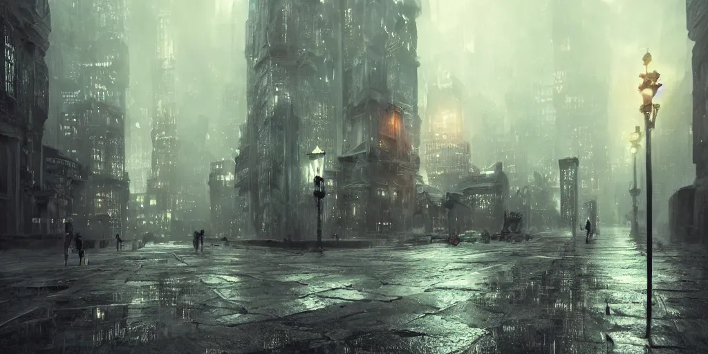 Image similar to a cold and melancholic city in a dark and rainy cavern, fantasy digital art, octane render, beautiful composition, trending on artstation, award - winning photograph, masterpiece