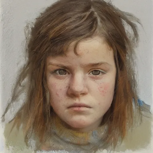 Prompt: portrait of a welsh teenage girl with brown hair and eyes by jasper ejsing