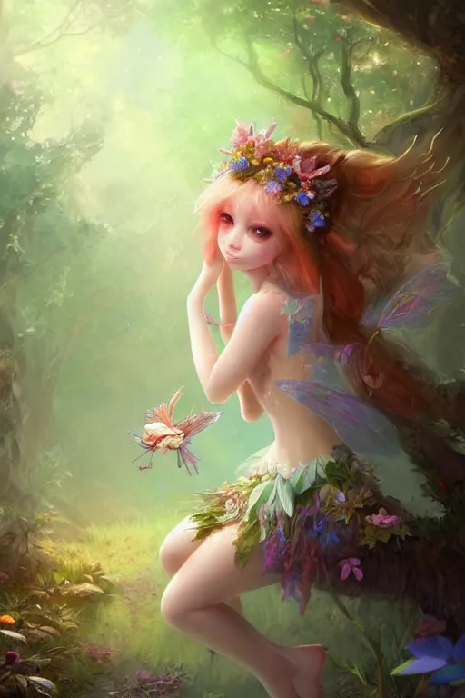 Image similar to a cute fairy in the dreamy forest, fantasy, dreamlike, 8 k resolution, hyper detailed, d & d, character design, digital painting, trending on artstation, sharp focus, illustration, art by viktoria gavrilenko, hoang lap, fuji choko, steve zheng