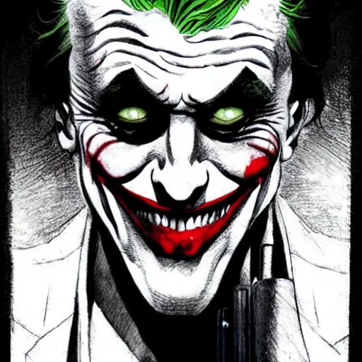 Prompt: the joker drawn by ben templesmith