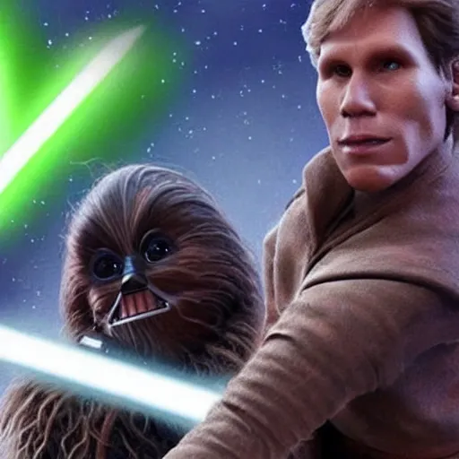 Image similar to Live Action Still of Jerma in Star Wars: A New Hope, real life, hyperrealistic, ultra realistic, realistic, highly detailed, epic, HD quality, 8k resolution, body and headshot, film still