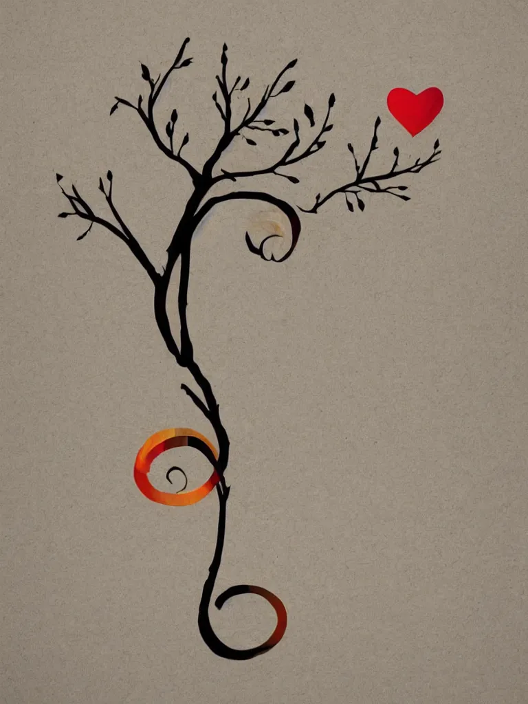 Image similar to minimal silhouette art of acorn that turns into a tree in the shape of a treble clef, with a few scars on the tree, splashes of color, inspirational and powerful