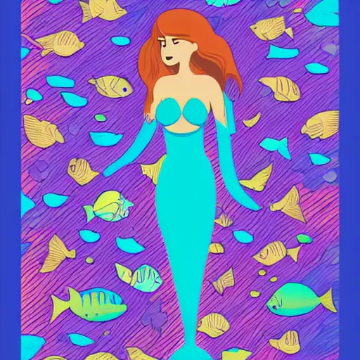 Prompt: Full body mermaid swimming in the sea, Anthropomorphized, portrait, highly detailed, colorful, illustration, smooth and clean vector curves, no jagged lines, vector art, smooth, ArtStation