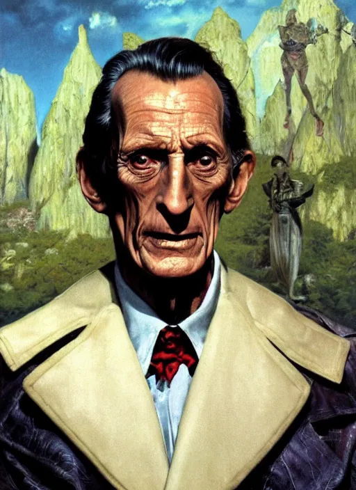 Image similar to portrait of Peter Cushing as Grimsdyke in Tales From the Crypt (1972), highly detailed, centered, solid color background, digital painting, artstation, concept art, smooth, sharp focus, illustration, artgerm, donato giancola, Joseph Christian Leyendecker, Les Edwards, Ed Repka, WLOP, Artgerm