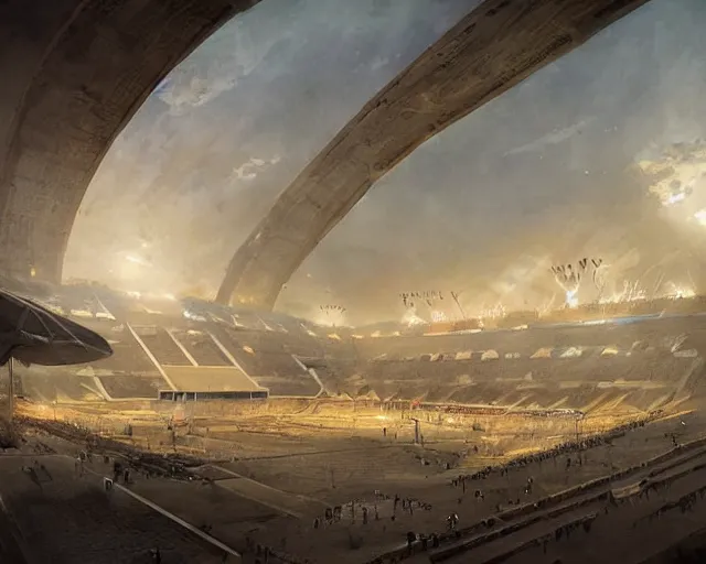 Image similar to an olimpic soccer stadium in the style of ancient egypt, art by greg rutkowski and artgerma, stunning concept art, interior design architecture