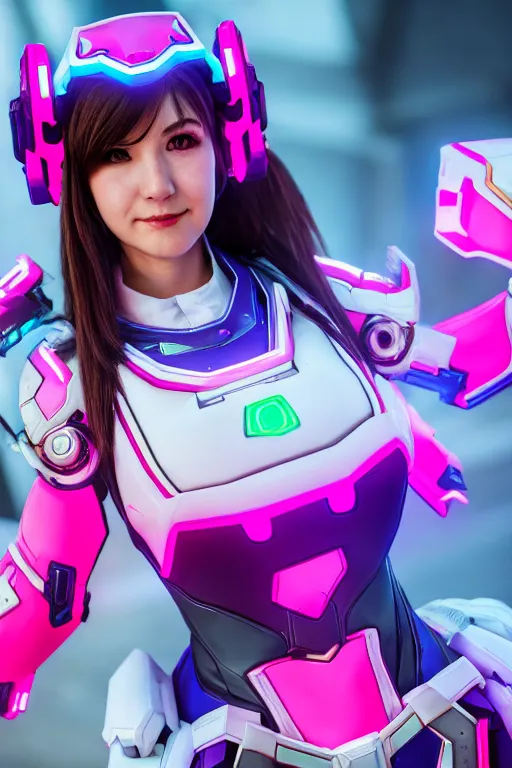 Image similar to d. va from overwatch as a real person, studio lighting, high detail, dramatic lighting, 4 k, 8 k, hdr