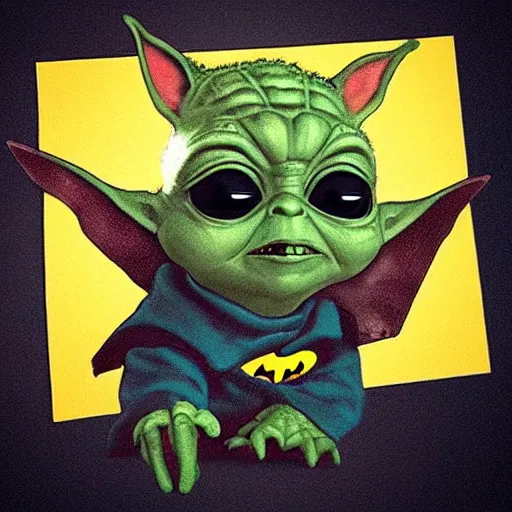 Prompt: baby yoda as a batman