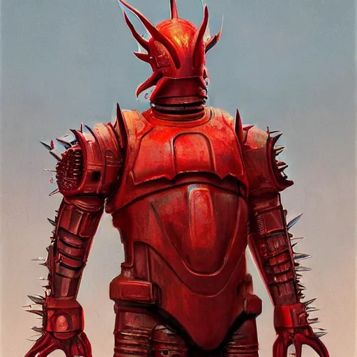 Prompt: red kon - dam with spiked beaks. zoidberg wearing droid armor, dynamic pose. science fiction, portrait by donato giancola and greg rutkowski and wayne. hyper detailed. rendered in 3 0 0 0 cycles. top all time r / imaginarycyberpunk.