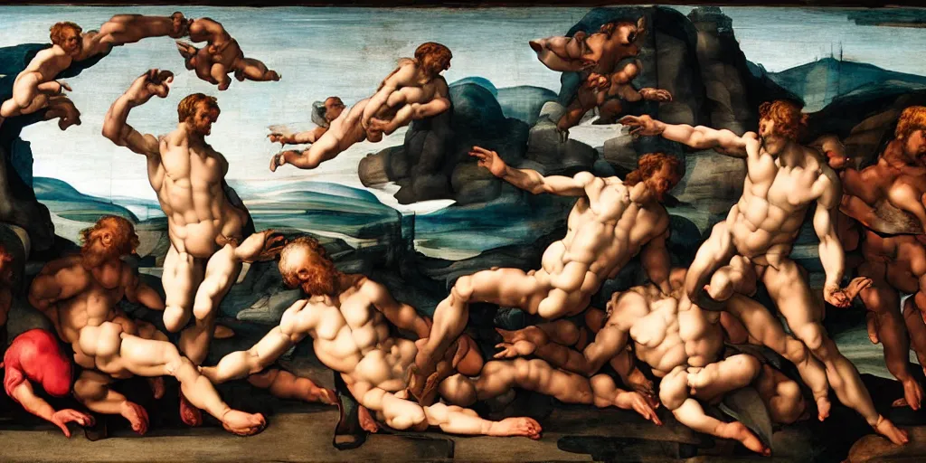 Prompt: creation of adam by michelangelo, cyborg and human, ultra detailed,