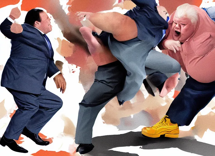 Image similar to Joe Biden kicks a fat man in the face, 8K, high quality render, highly detailed