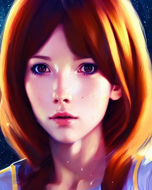 Prompt: portrait Anime space cadet girl Anna Lee Fisher anime cute-fine-face, pretty face, realistic shaded Perfect face, fine details. Anime. realistic shaded lighting by Ilya Kuvshinov Giuseppe Dangelico Pino and Michael Garmash and Rob Rey, IAMAG premiere, aaaa achievement collection, elegant freckles, fabulous