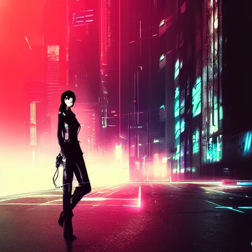 Image similar to high fashion poster clothing design photographic, majiec kuciara, cyberpunk blade runner, volumetric light, floodlight, ambient, street, dark, neon lights, artstation, high contrast, 4 k detailed