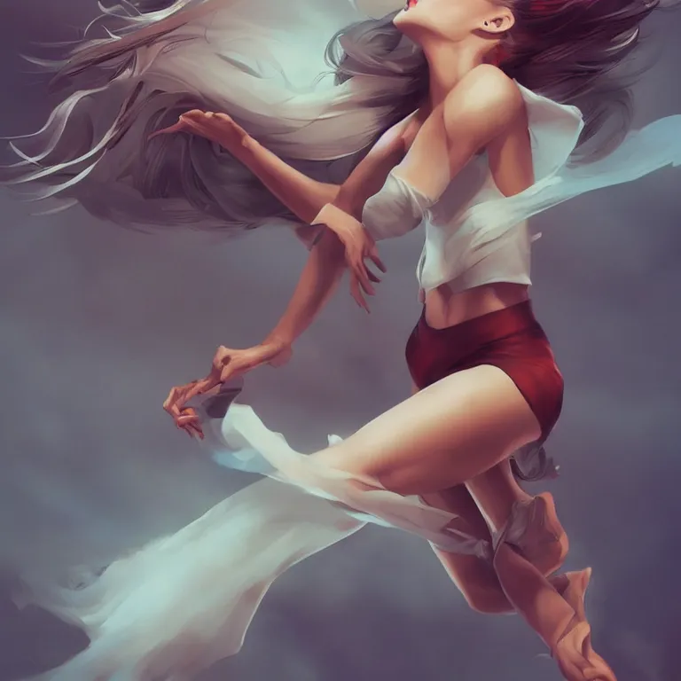 Image similar to dancer in the wind by artgerm, retrofuturism, trending on artstation