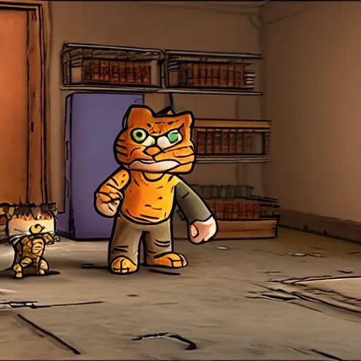 Image similar to garfield the cat, in telltale ’ s walking dead video game