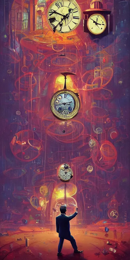 Image similar to a man in a business suit with a clock head, clock face, beautiful composition, symmetric, by paul lehr and cory loftis, masterpiece