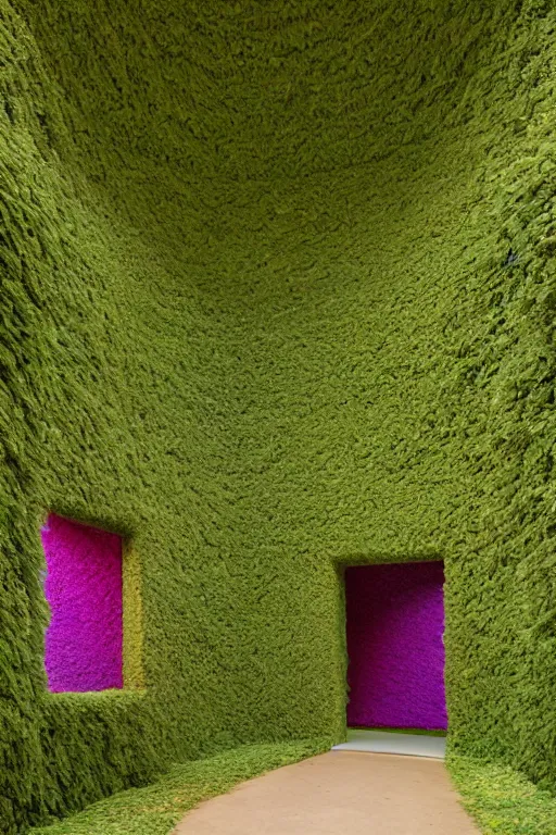 Image similar to colorful James Turrell interiors , overgrown by kudzu vines