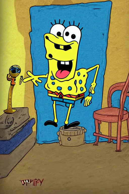 Prompt: spongebob as ghost in horror movie, uhd, arstation, 4 k, detail, ultra realistic, sketch by jacqueline e, color by tafy laplanche, finishing by bo feng lin