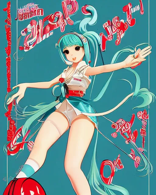 Image similar to Hatsune Miku full body pin up modeling in idol unioform, with a park in the back ground, post war style, detailed face, american postcard art style, by Gil Elvgren