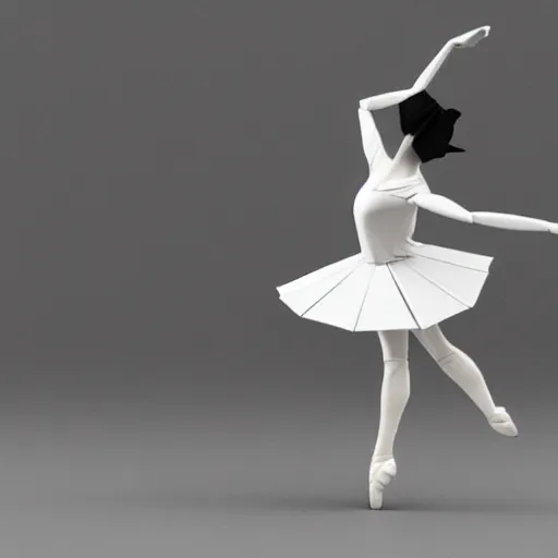 Image similar to origami ballet dancer in white paper, ultra - detailed 3 d render, studio shot