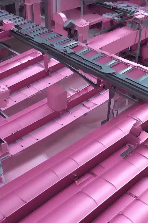 Prompt: Factory Conveyor Belt of Pink Vials, photorealistic, ultra detailed, 4k