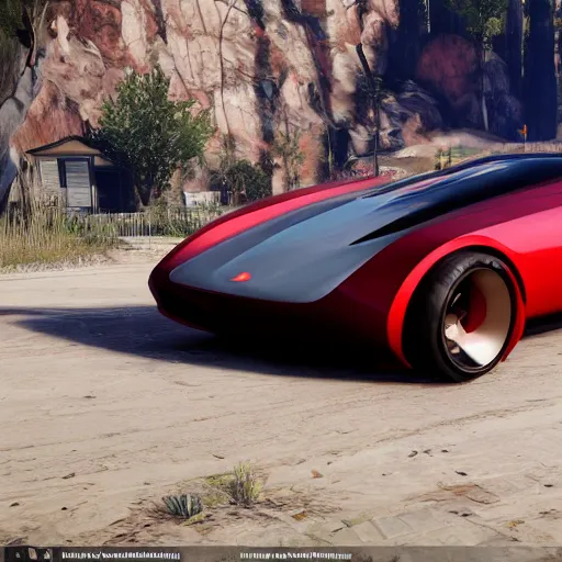 Image similar to futuristic sleek sports car in red dead redemption 2