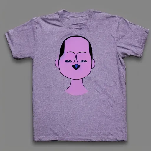 Image similar to a lilac coloured t-shirt with a cartoony face, product design