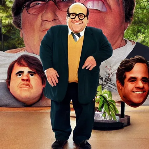 Image similar to 9 foot tall danny devito, realistic photograph