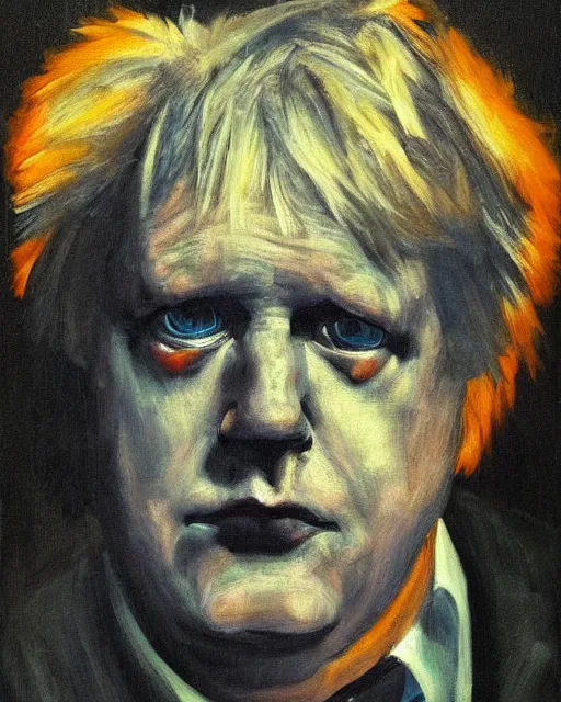 Image similar to dark impressionist painting of a portrait of a horror monster looking like boris johnson
