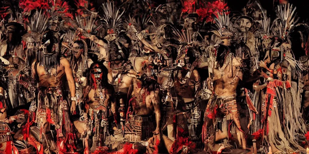 Prompt: Aztec pagan ritual, horror cinematic dark HD 8k altar wallpaper