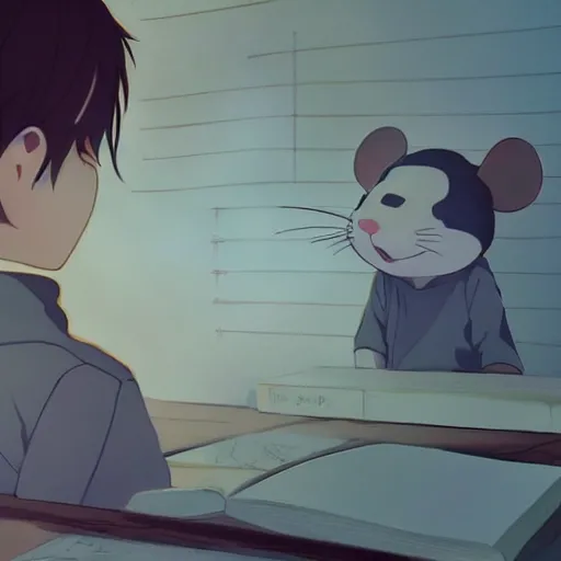 Image similar to a mouse that is a teacher, illustration concept art anime key visual trending pixiv fanbox by wlop and greg rutkowski and makoto shinkai and studio ghibli and kyoto animation symmetrical facial features