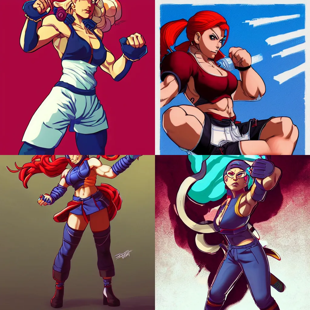 Prompt: a female street fighter, art by ironpinky, edwin huang.