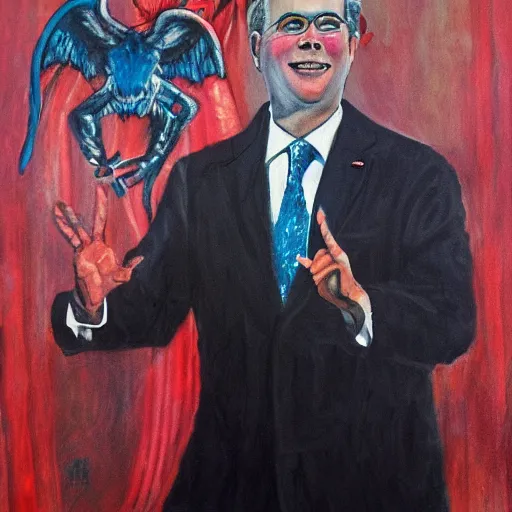 Prompt: painting of jeb bush as a high priest of the satanic temple, very high details