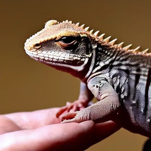 Image similar to small lizard sitting on a human hand
